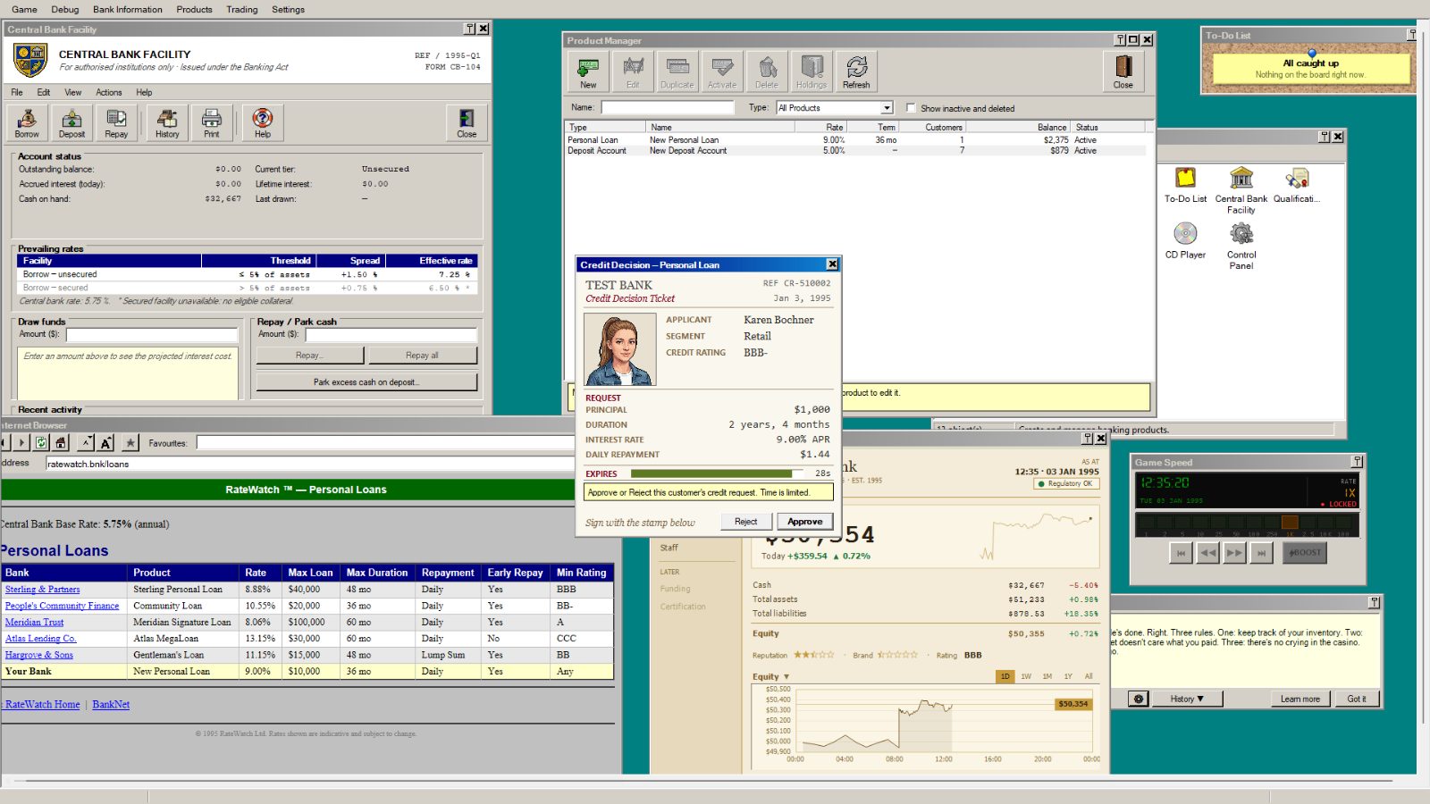 A credit decision ticket over the Central Bank Facility window