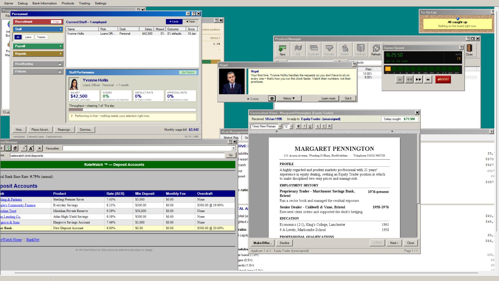 The Personnel window and a candidate's typed CV